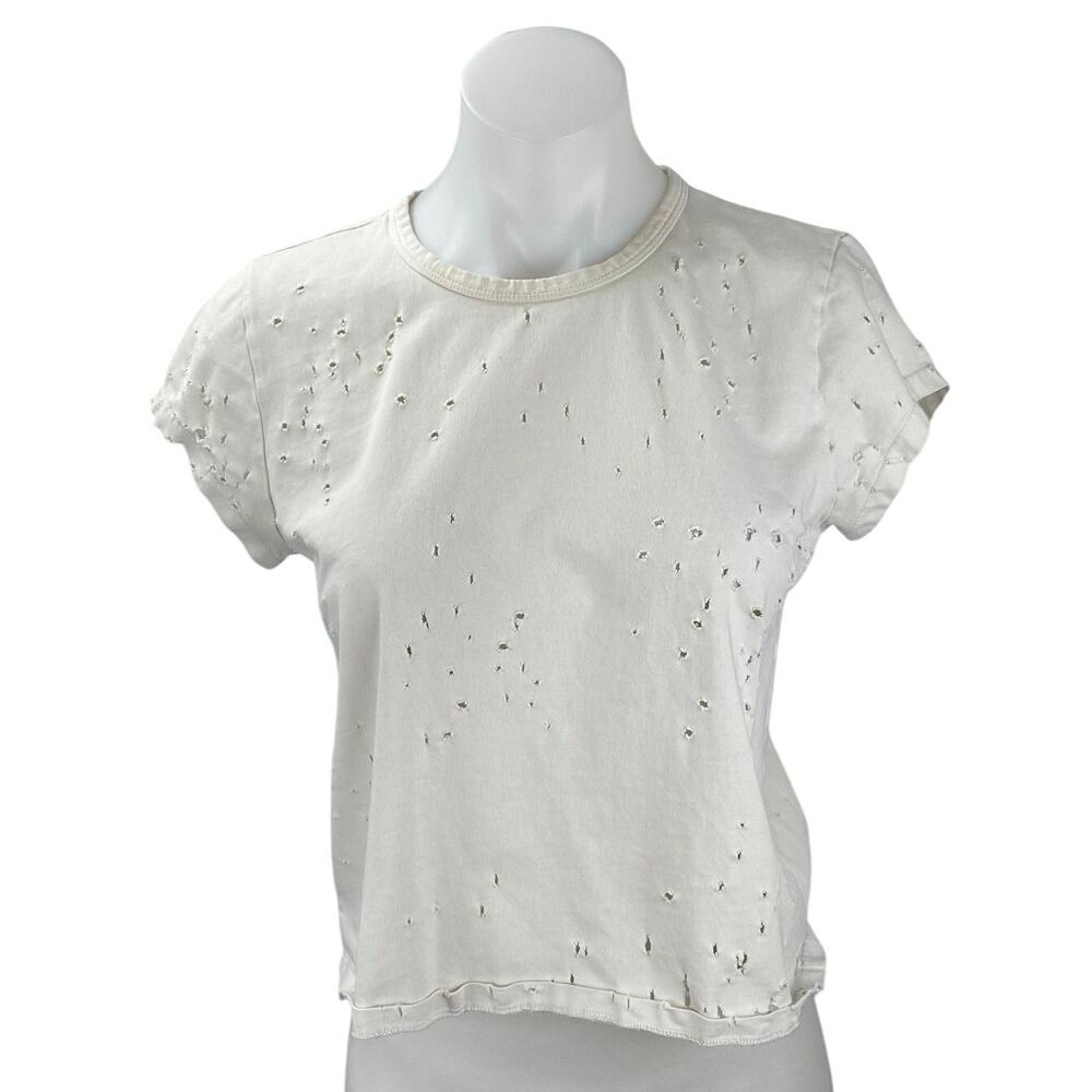Zadig & Voltaire White Short Sleeve Distressed Crew Neck Tee T-shirt Top Size L